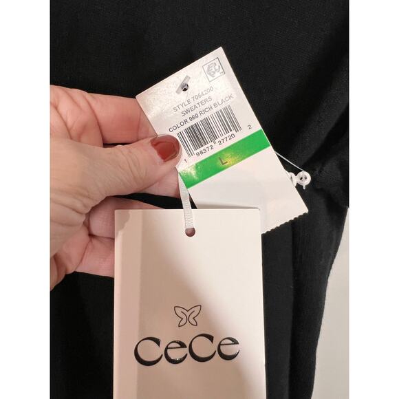 CeCe Embroidered Collar Short Sleeve Polo Sweater Rich Black Women's Size L NWT - Picture 4 of 9